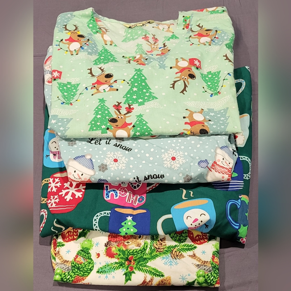 Bundle of Christmas scrub tops Medium and Large size